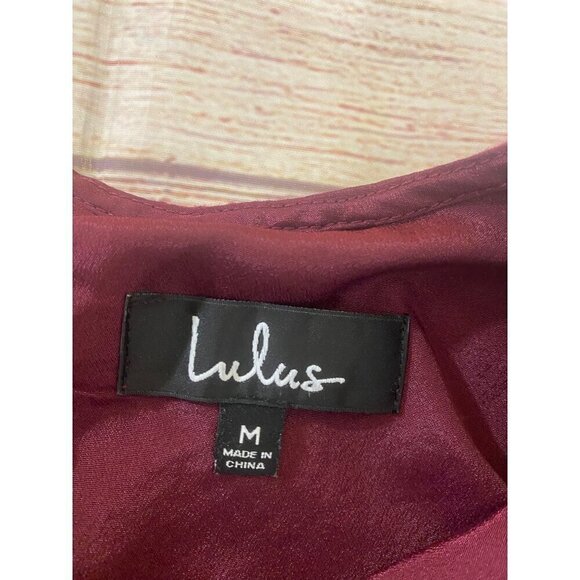 Lulu's Women's Burgandy Lace Bell Sleeve Long Sleeve Dress - Medium - Picture 10 of 16